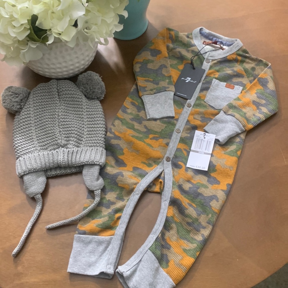 7 for All Mankind camouflage print onesie, 3/6M